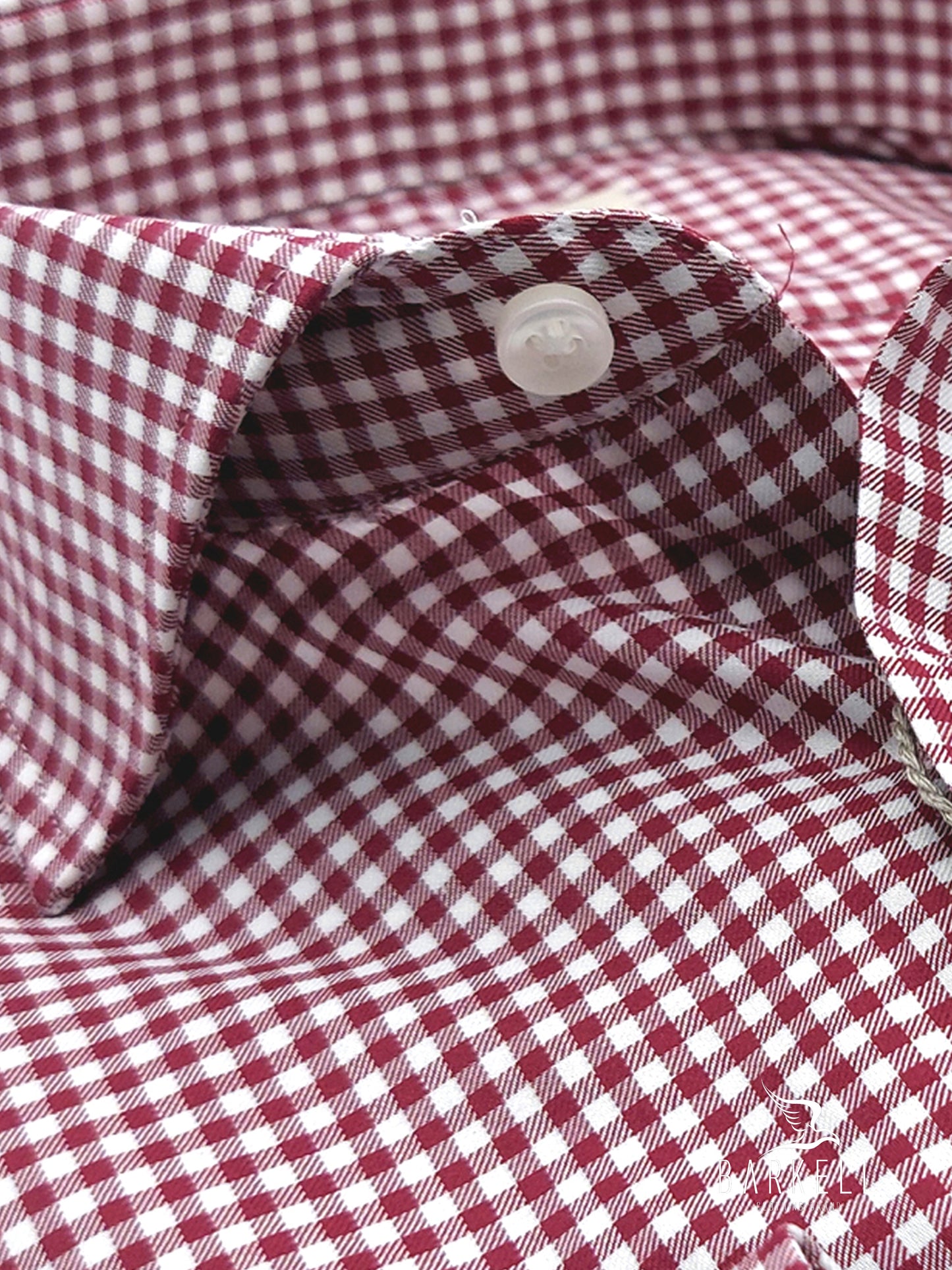 Camicia in Cotone Quadretto Rosso e Bianco Collo Francese