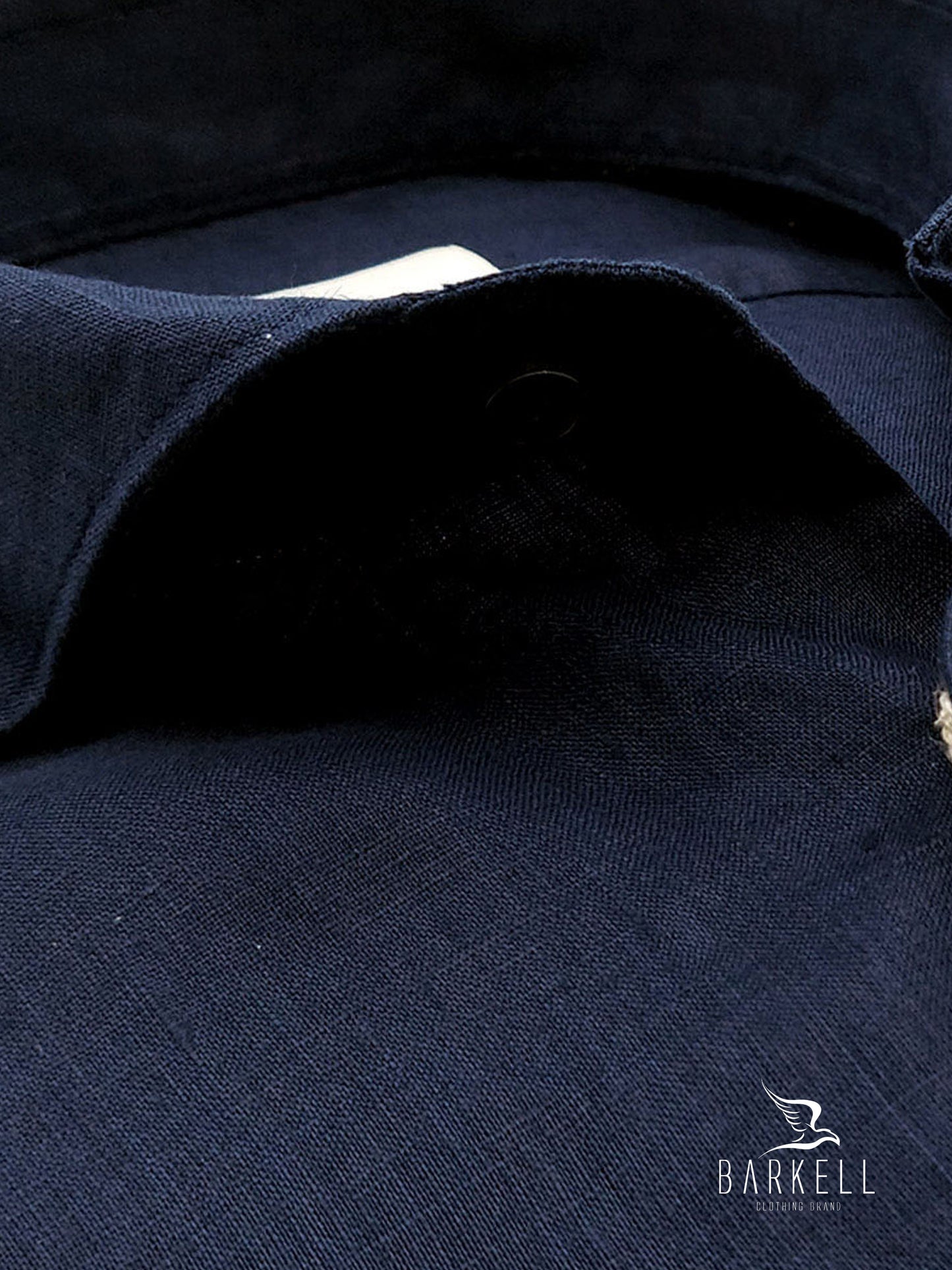 Camicia in Misto Lino Blu Collo Francese Cutaway