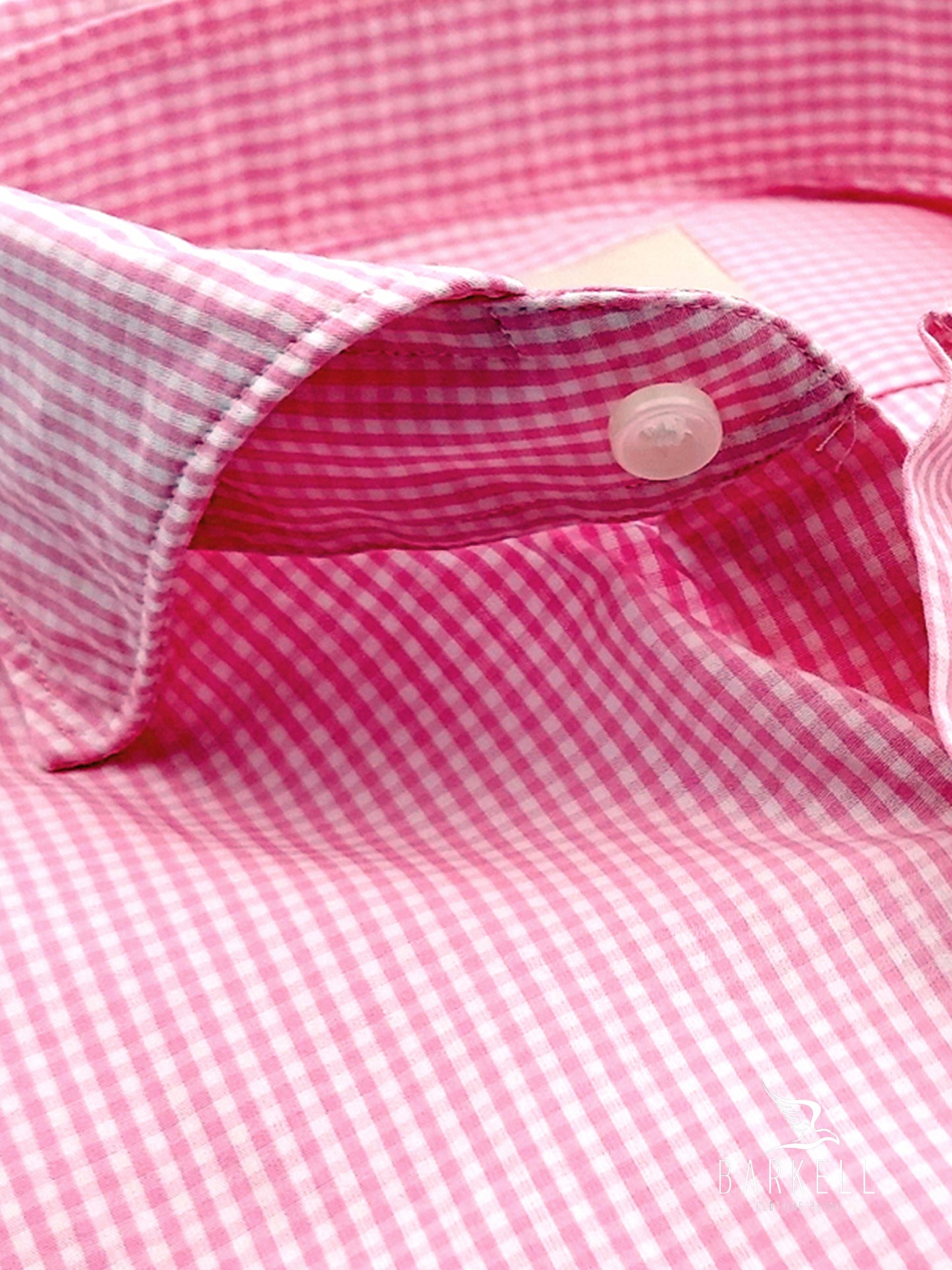 Camicia in Cotone Quadrettino Pink e Bianco Collo Francese Cutaway