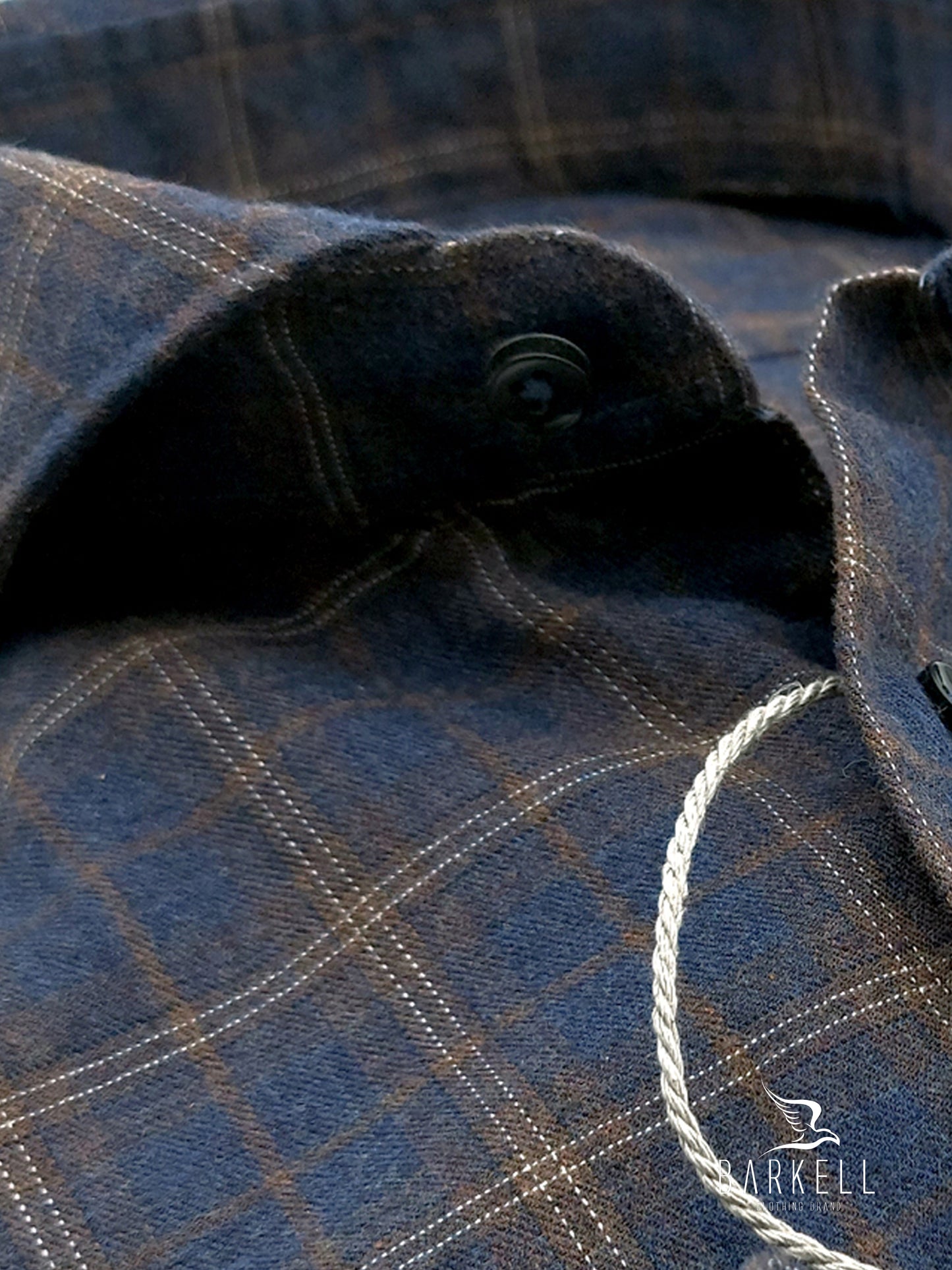Camicia in Cotone Flanellato Quadro Marrone e Noce Collo Francese Cutaway