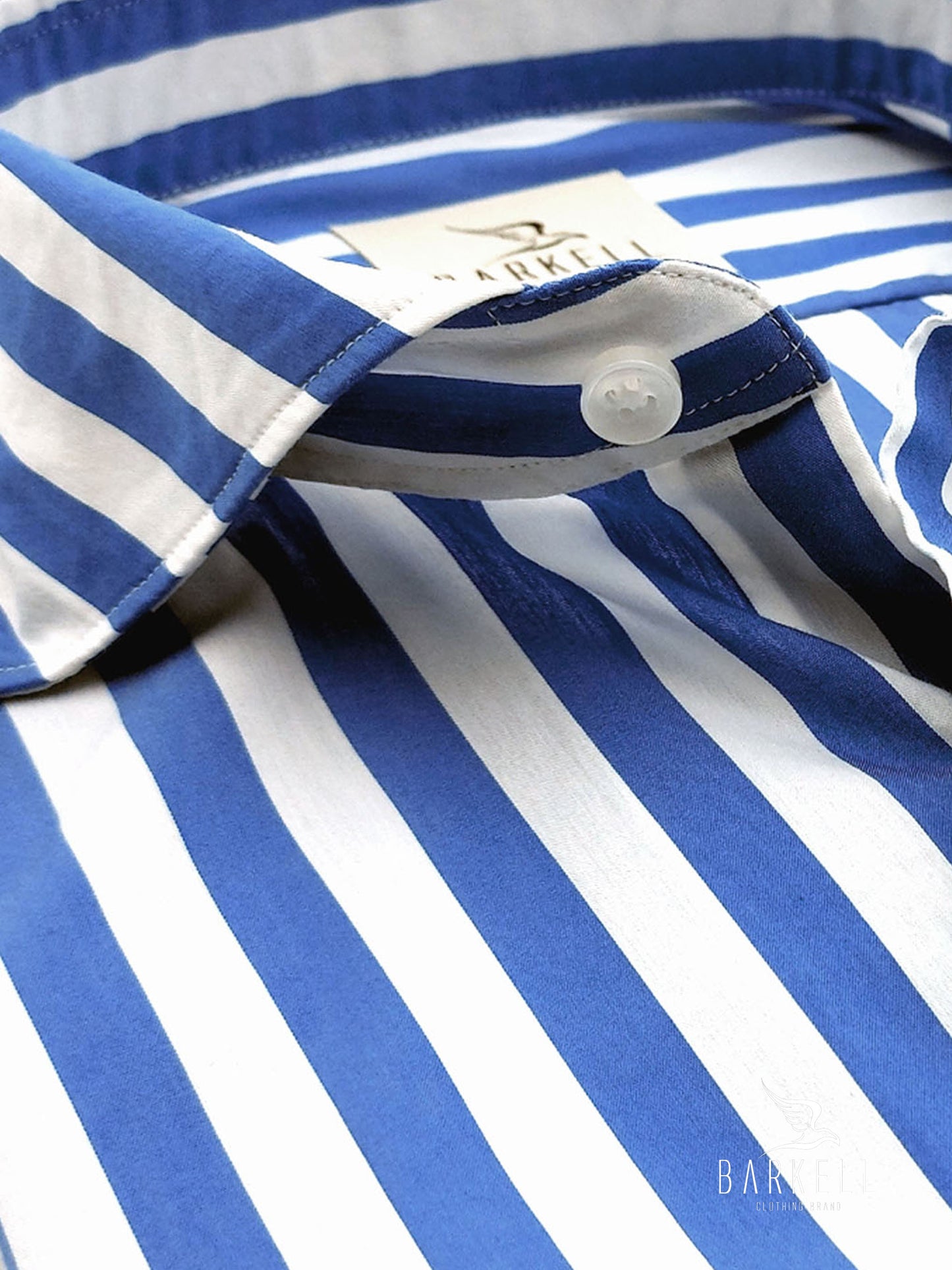 Camicia in Cotone Rigata Azzurro e Bianco Collo Francese Cutaway