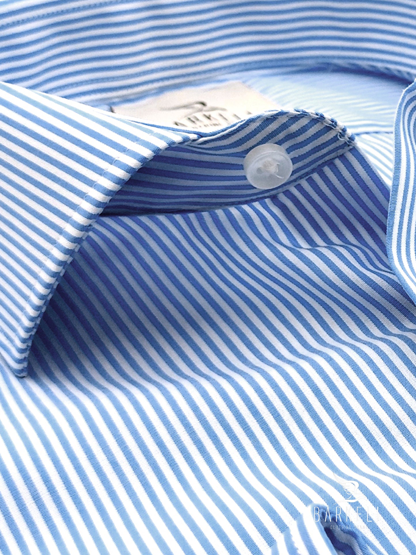 Camicia in Cotone No Stiro Rigata Celeste e Bianco Collo Francese