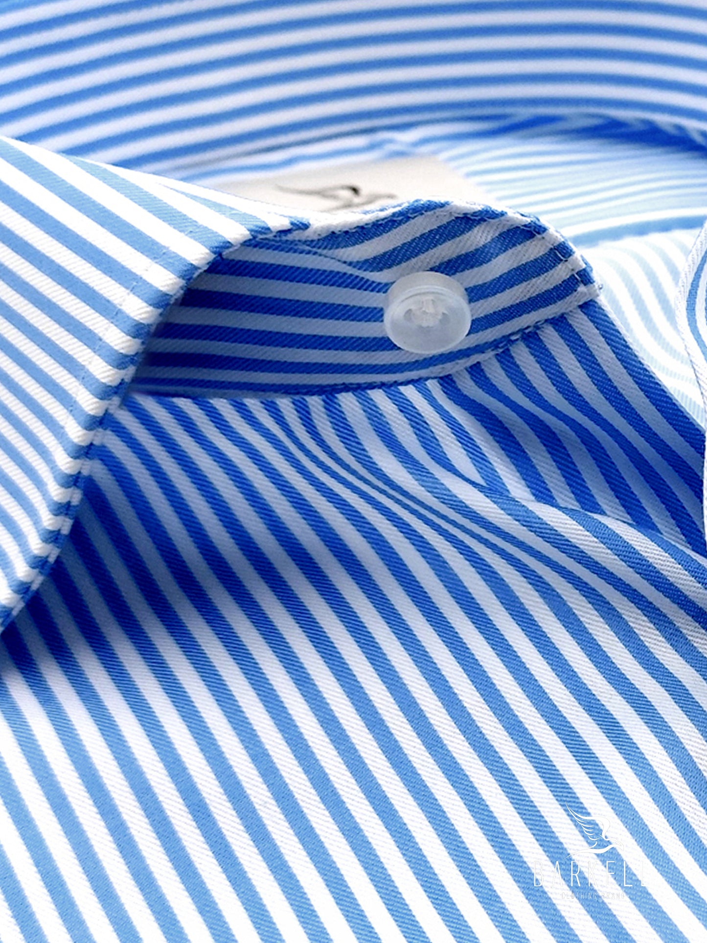 Camicia in Cotone No Stiro Rigata Bianca e Celeste Collo Francese