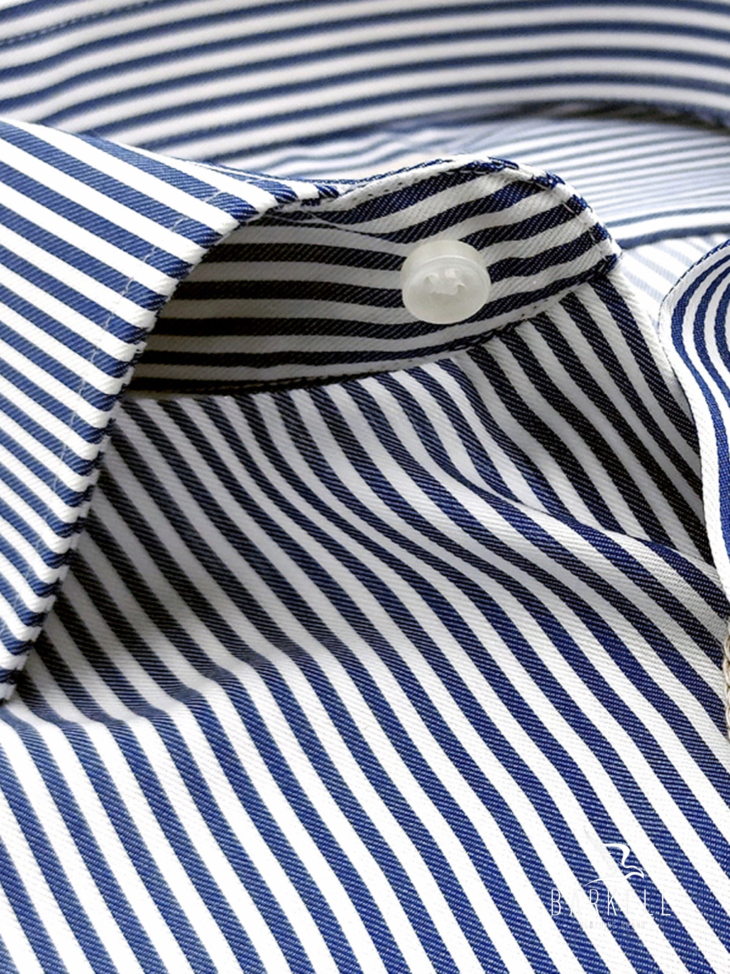 Camicia in Cotone No Stiro Rigata Bianca e Blu Collo Francese