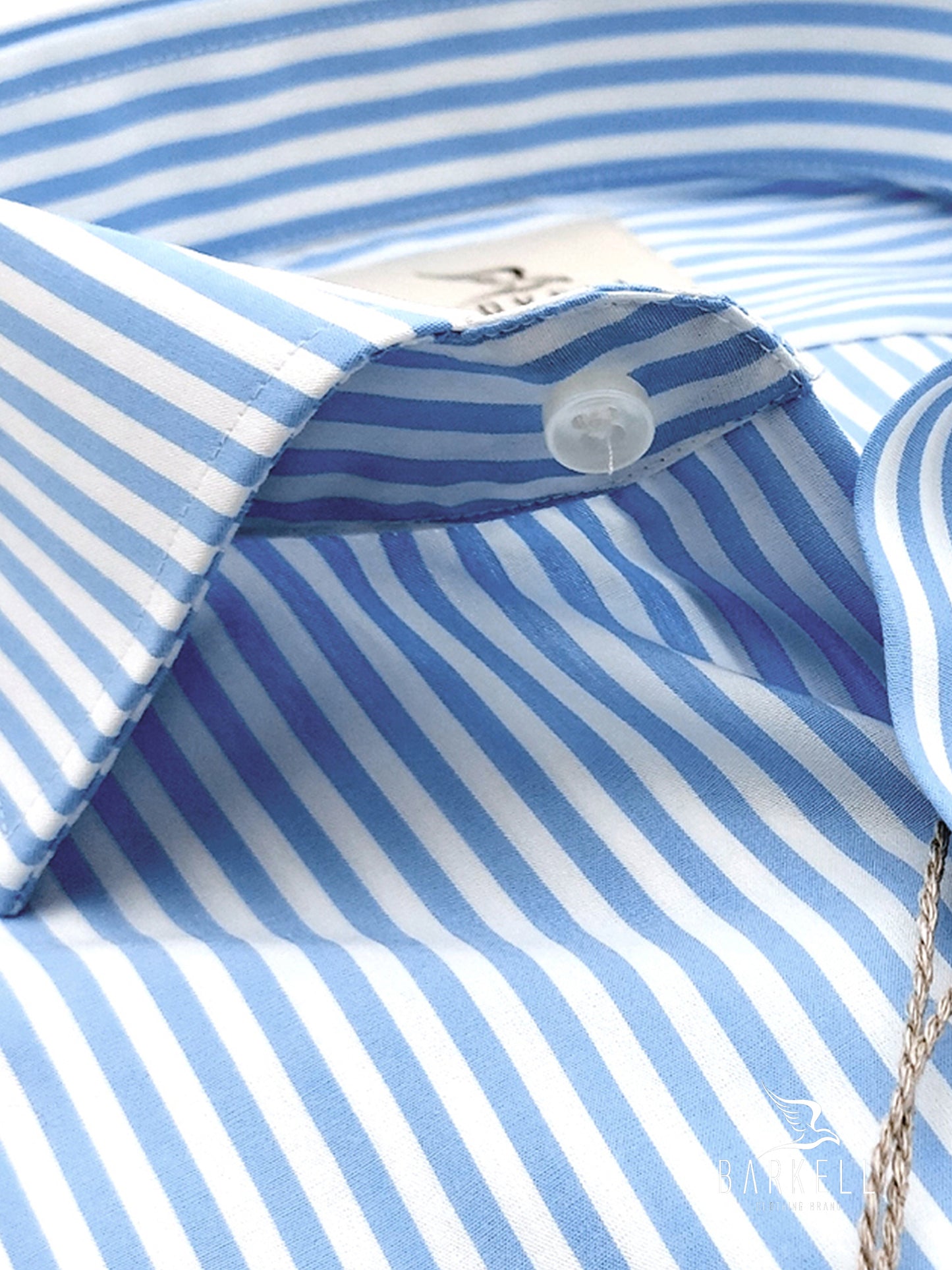 Camicia in Cotone No Stiro Rigata Celeste e Bianco Collo Francese