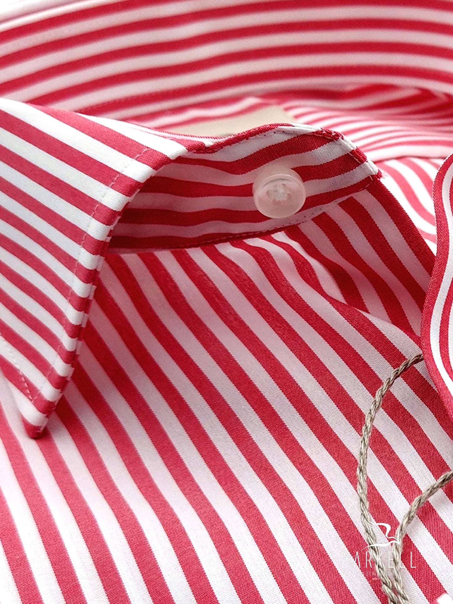 Camicia in Cotone No Stiro Rigata Rosso e Bianco Collo Francese