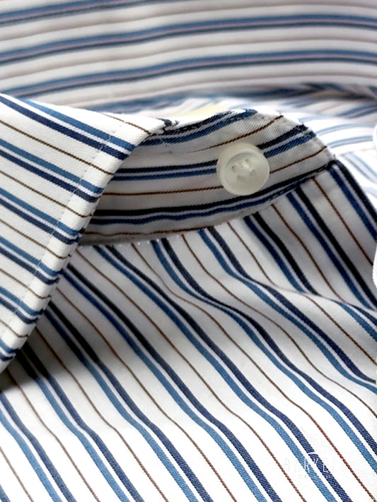 Light Blue and White Striped Cotton Shirt with French Collar
