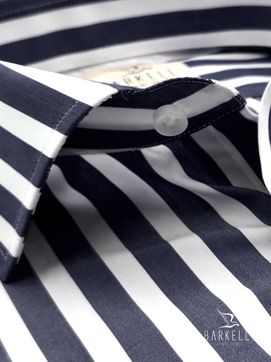 Light Blue and White Striped No-Iron Cotton Shirt with French Collar