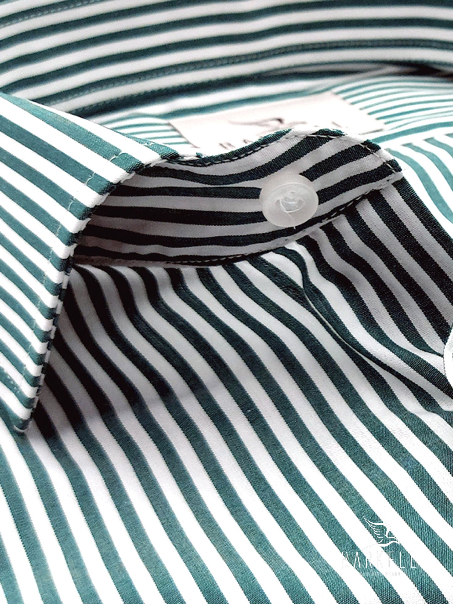 Camicia in Cotone Rigata Verde e Bianca Collo Francese