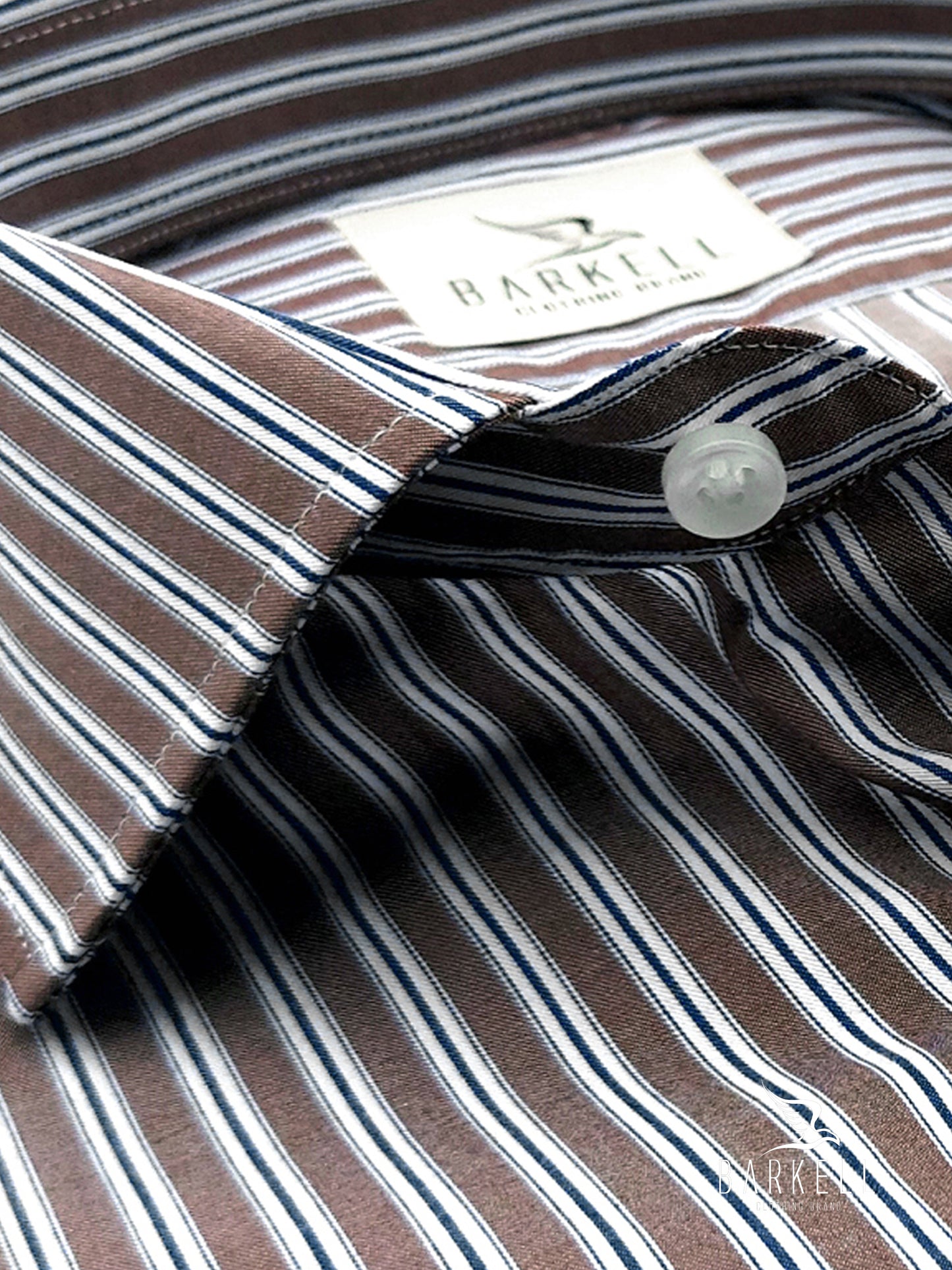 Camicia in Cotone Rigata Marrone e Bianca Collo Francese