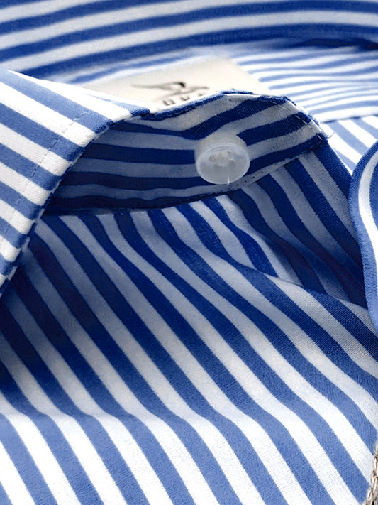 Light Blue and White Striped No-Iron Cotton Shirt with French Collar