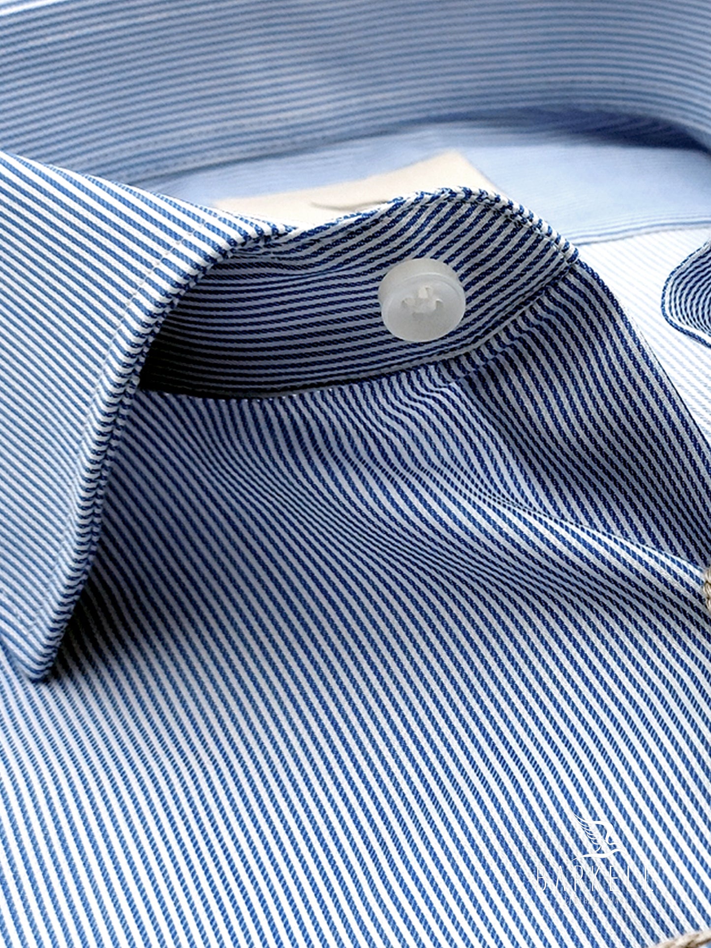 Camicia in Cotone Rigata Bianca e Blu Collo Francese