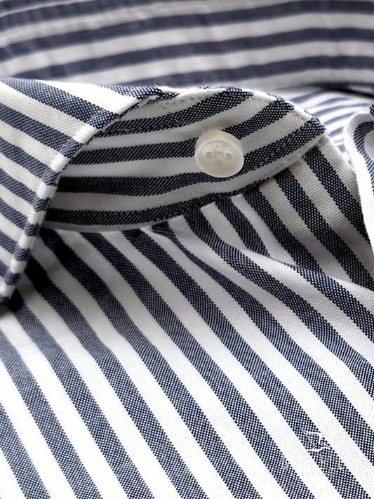 Cutaway French Collar Blue and White Striped Oxford Cotton Shirt