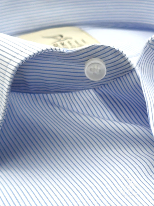 Light Blue and White Striped No-Iron Cotton Shirt with French Collar