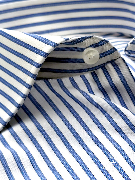 Camicia in Cotone Rigata Azzurro e Bianco Collo Francese