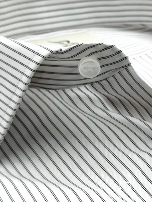 Indigo and White Striped Double Twisted Cotton Shirt with French Collar