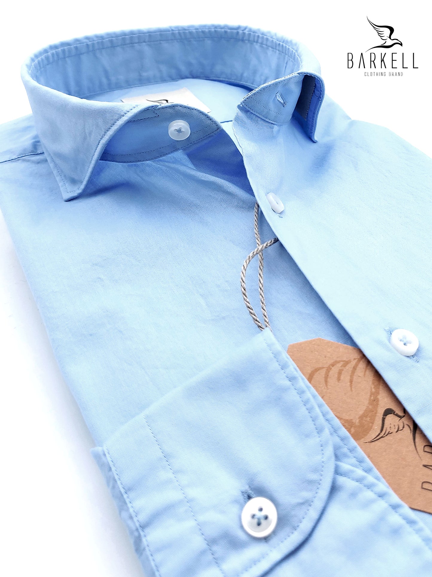 Camicia in Cotone Popeline Celeste Collo Francese Cutaway