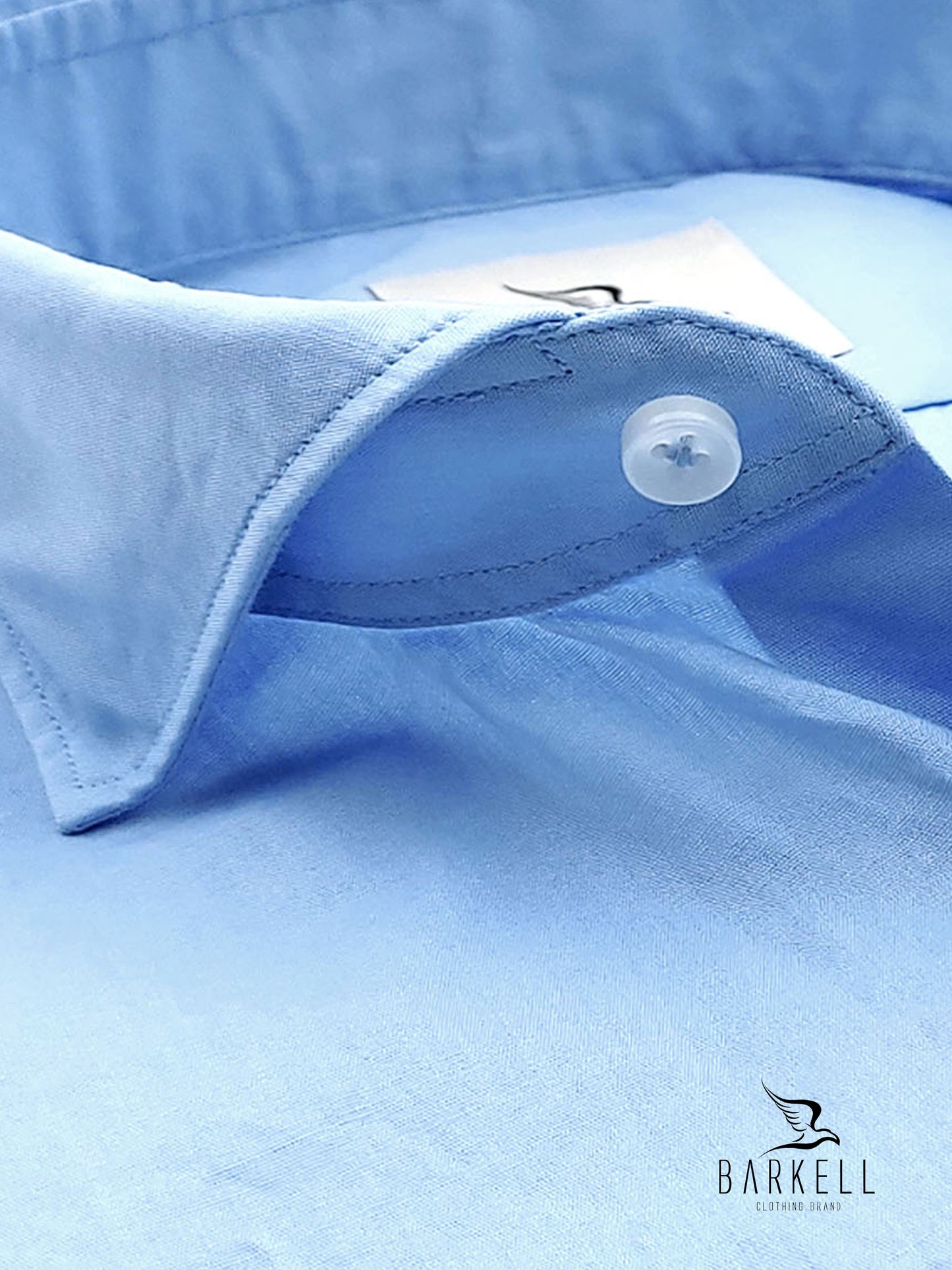 Camicia in Cotone Popeline Celeste Collo Francese Cutaway