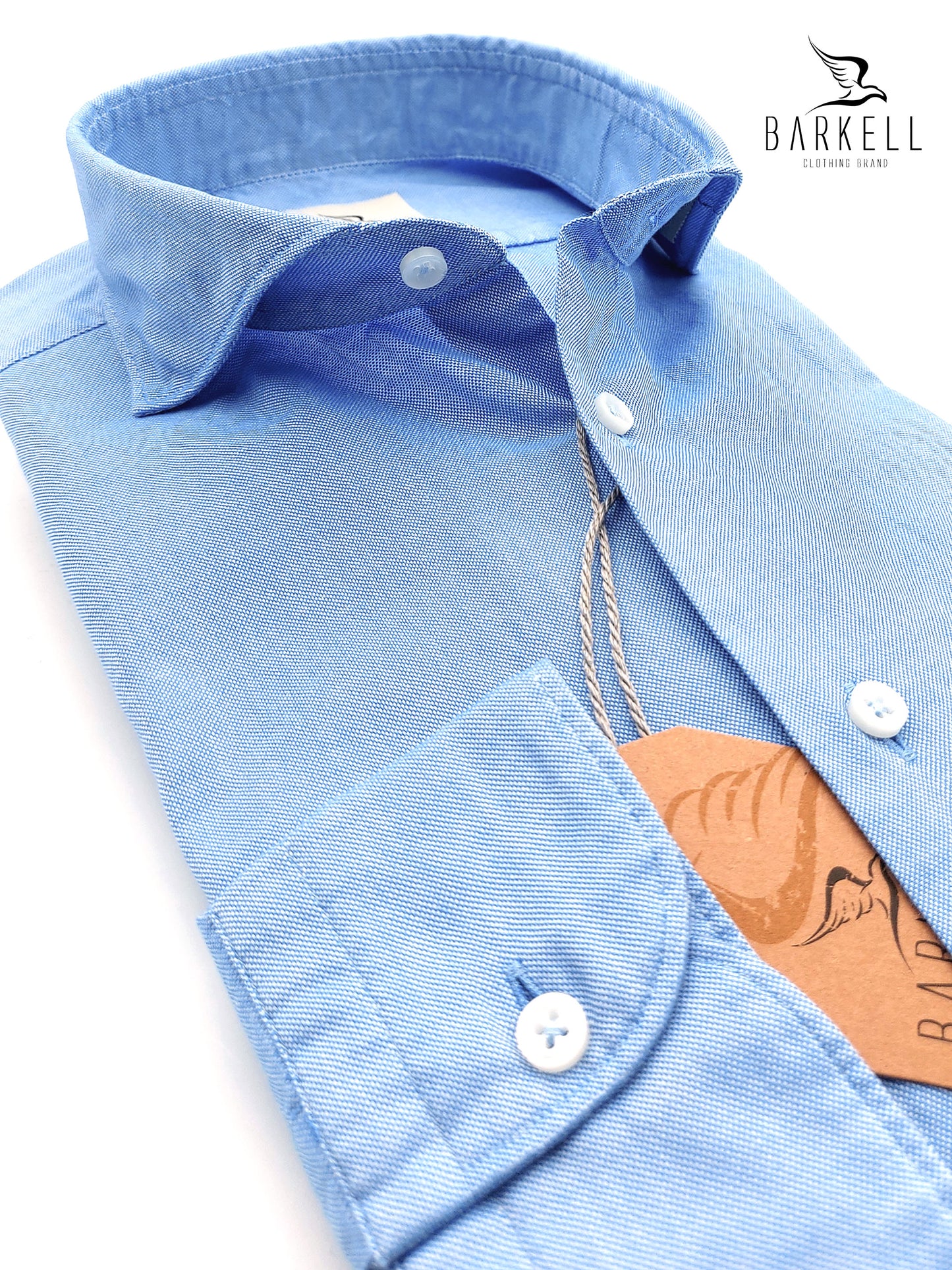 Camicia in Cotone Oxford Azzurro Collo Francese Cutaway