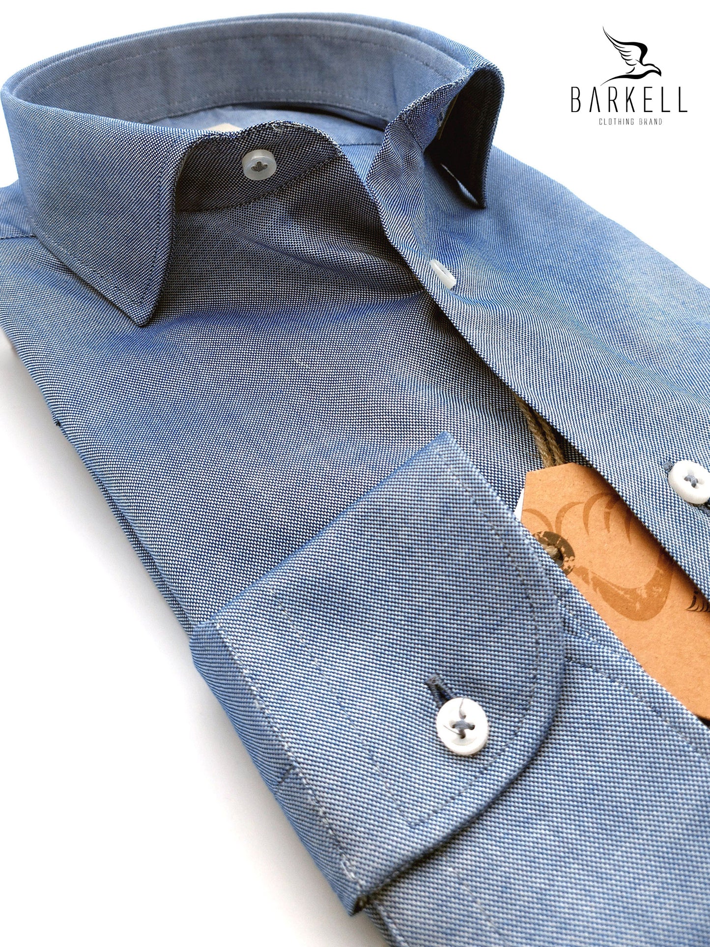 Camicia in Cotone Oxford Blu Chiaro Collo Francese