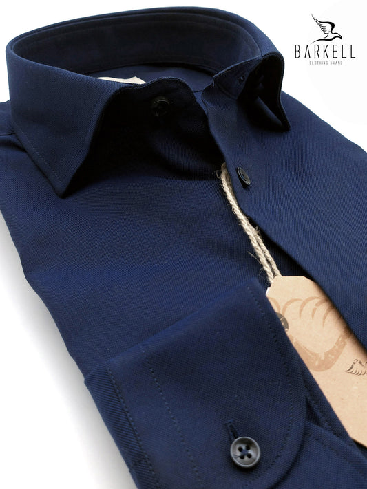 Camicia in Cotone Oxford Blu Collo Francese