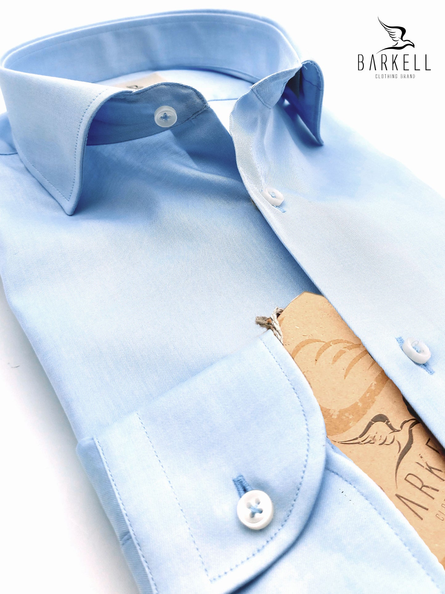 Camicia in Cotone Twill Celeste Chiaro Collo Francese