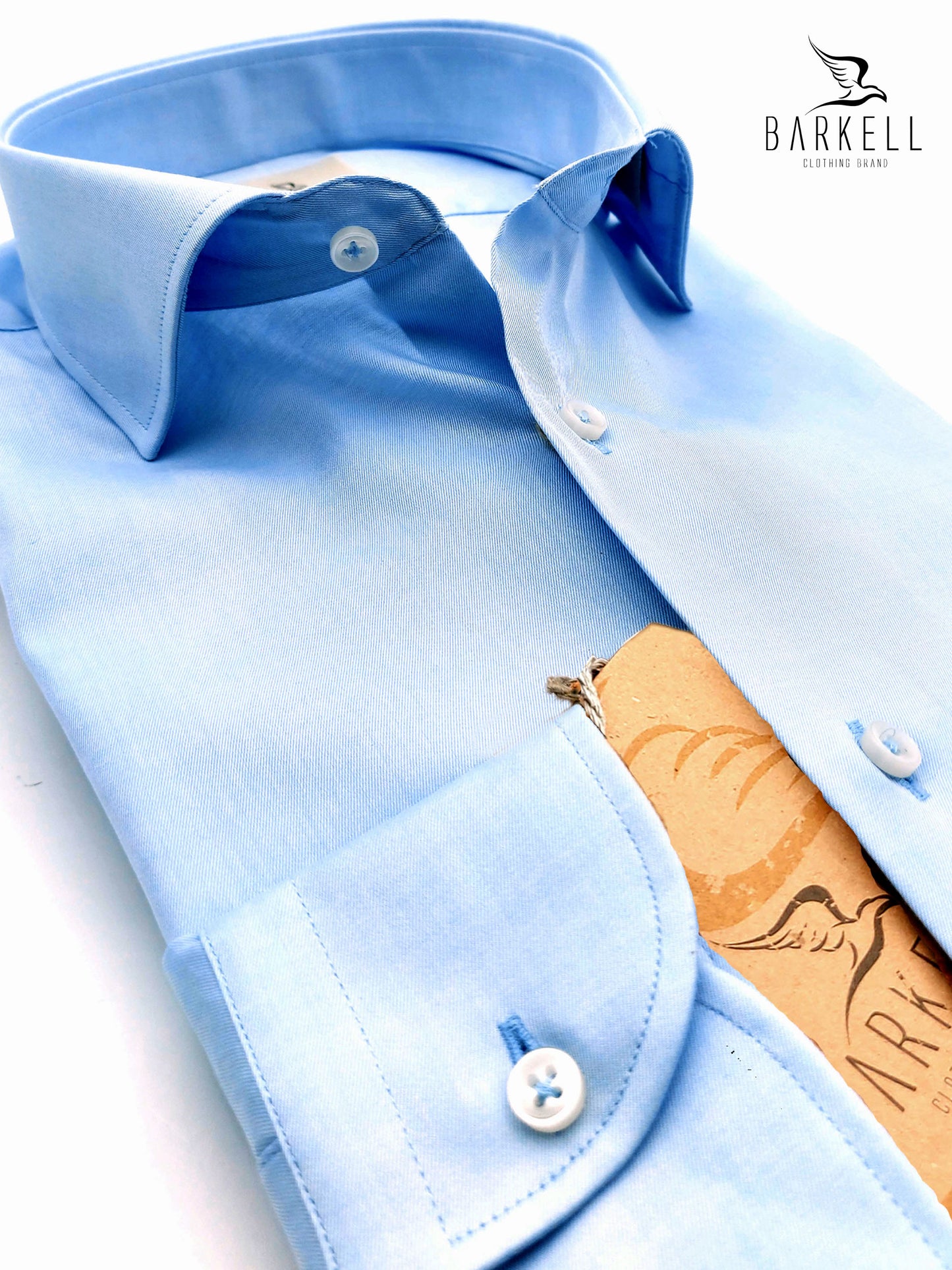 Camicia in Cotone Twill Celeste Medio Collo Francese
