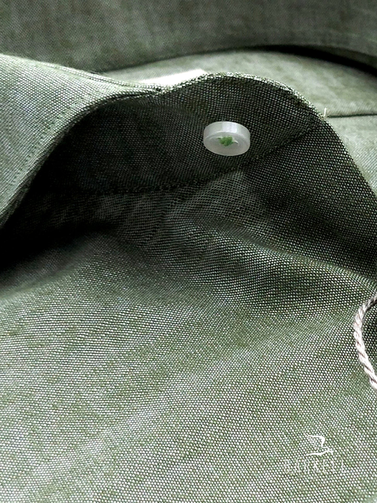 Camicia in Cotone Flanellato Verde Asparago Collo Francese