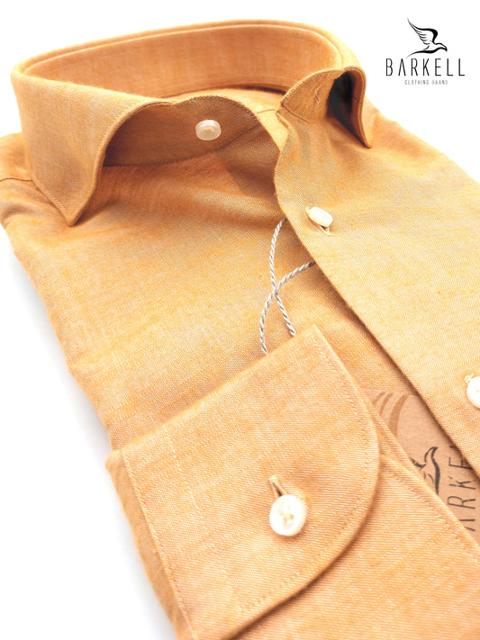 Camicia in Cotone Oxford Flanellato Ocra Collo Francese