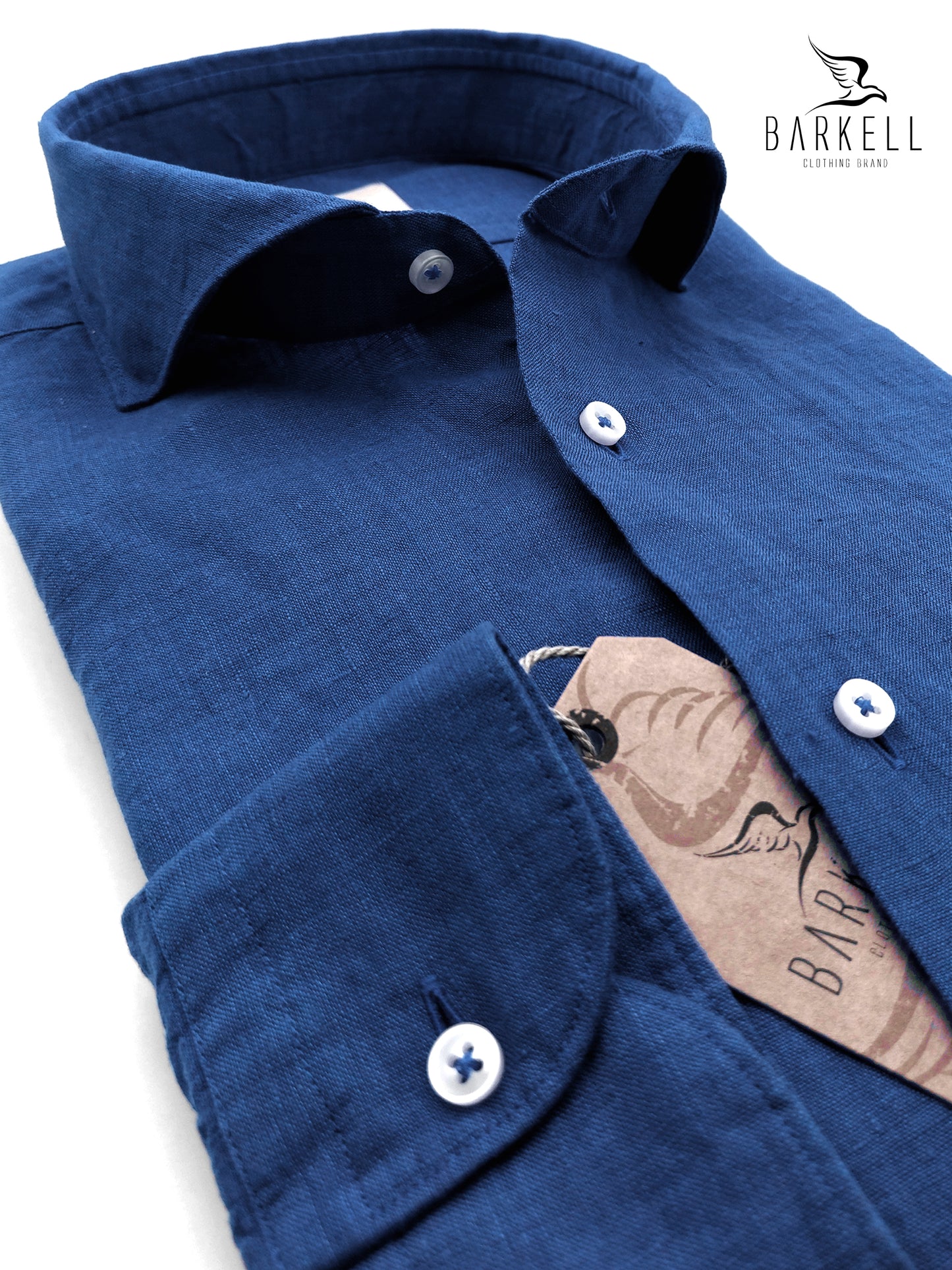 Camicia in Puro Lino Blu Indaco Collo Francese Cutaway