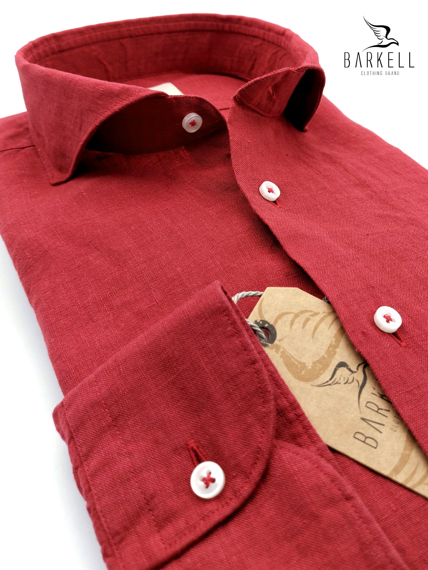Camicia in Puro Lino Rosso Persia Collo Francese Cutaway