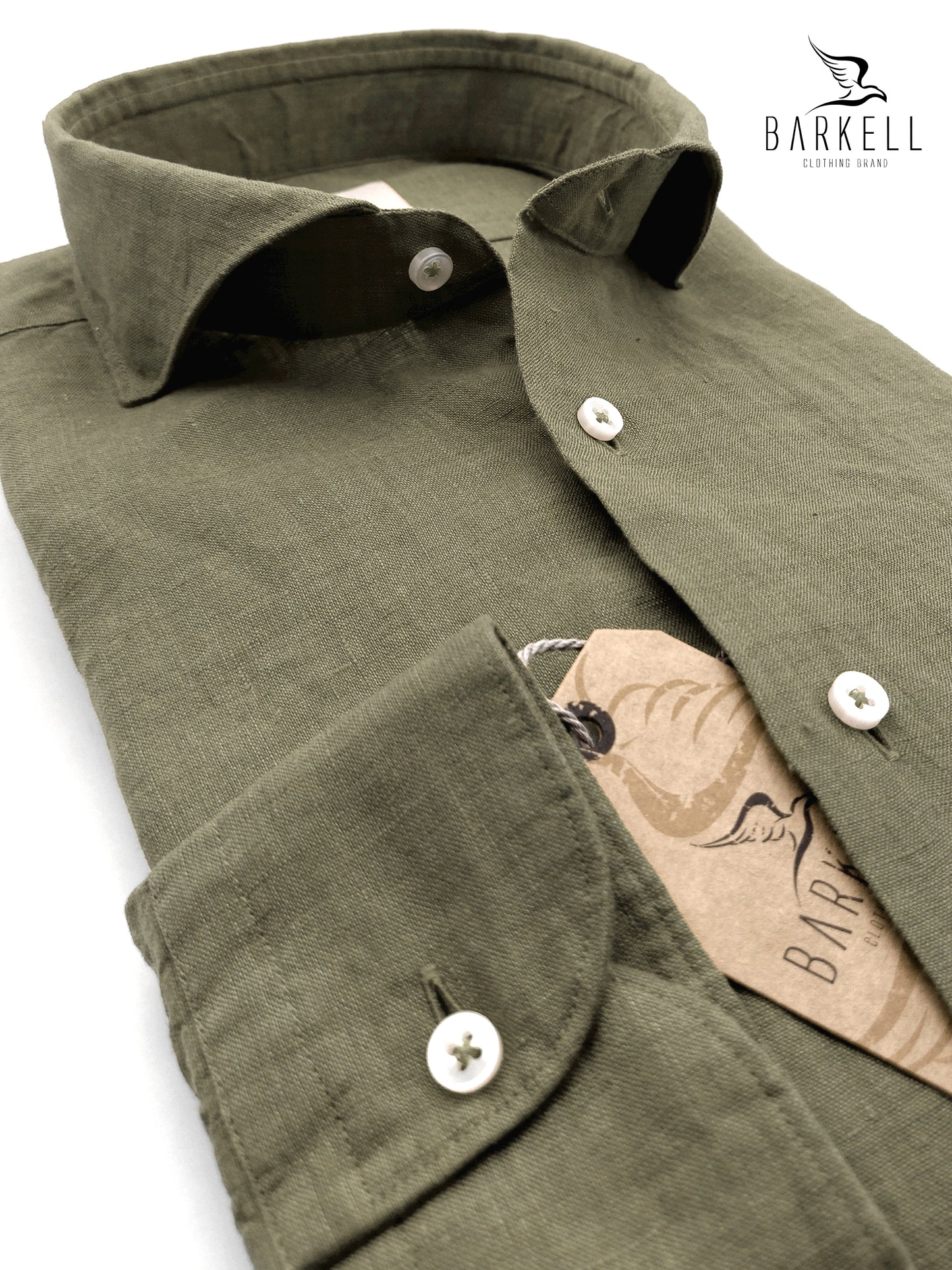 Camicia in Puro Lino Verde Salvia Collo Francese Cutaway