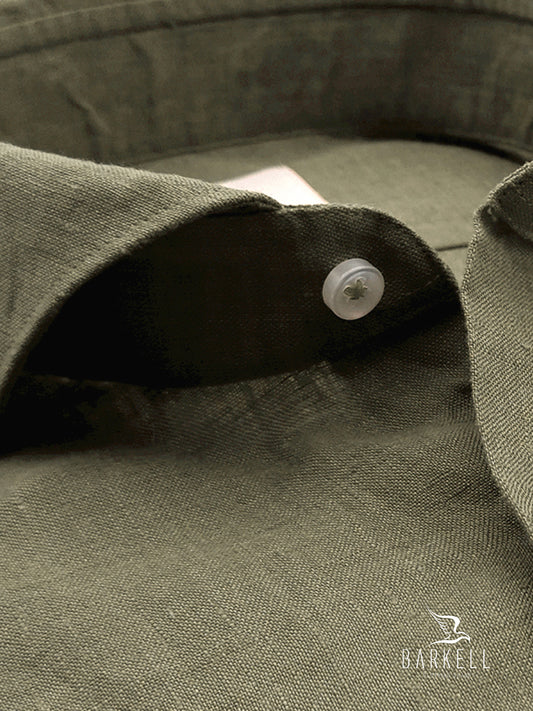 Camicia in Puro Lino Verde Salvia Collo Francese Cutaway