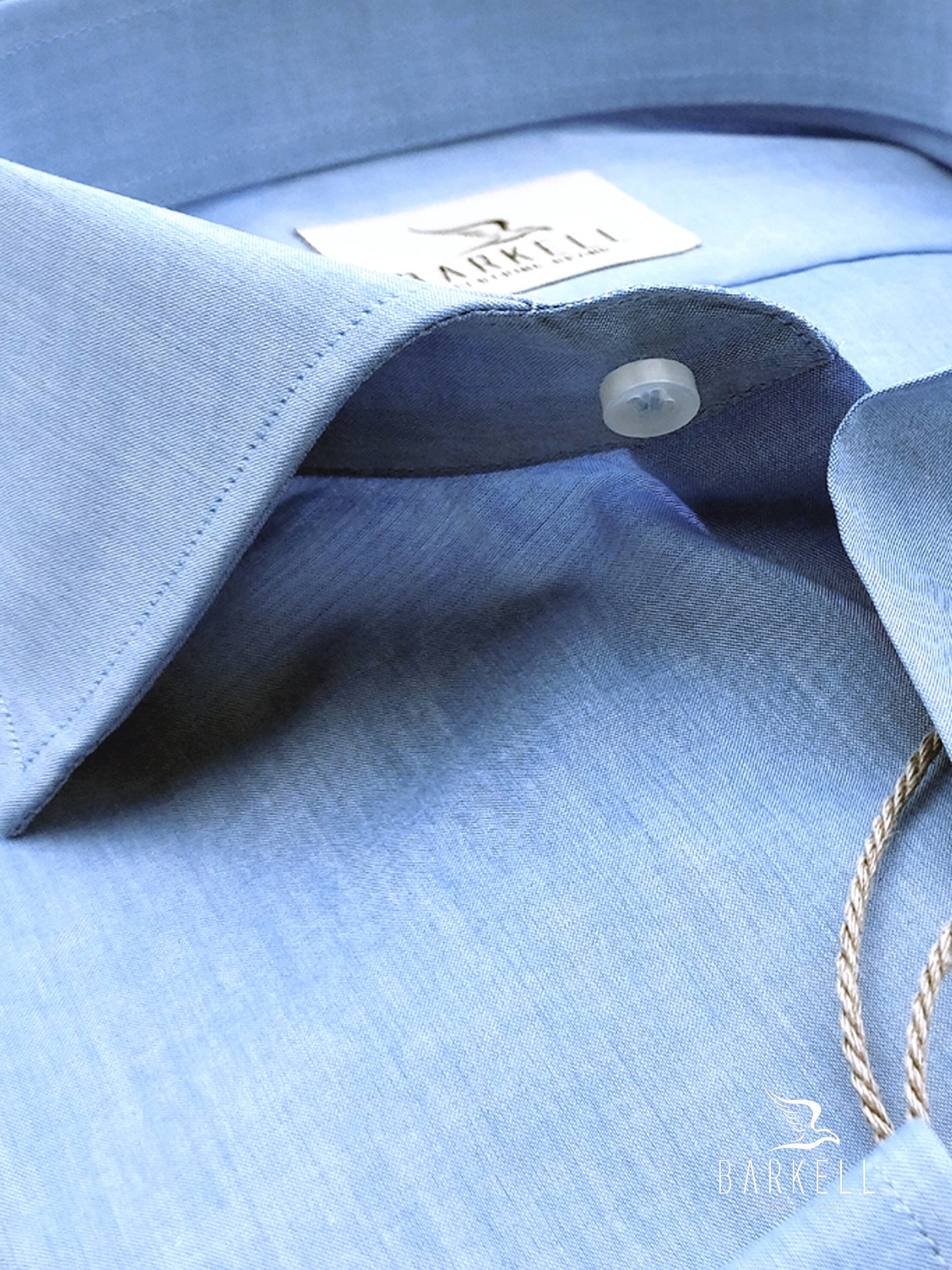 Camicia in Cotone Popeline Azzurro Collo Francese