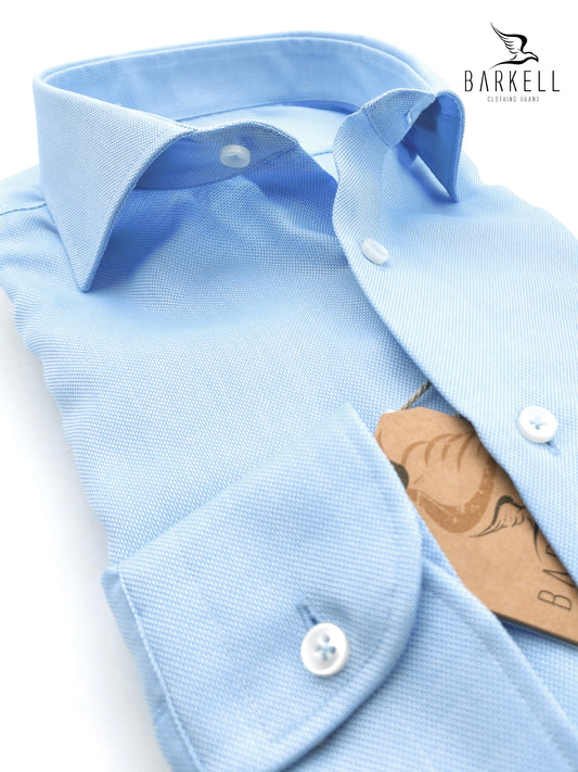 Camicia in Cotone No Stiro Giro Inglese Celeste Collo Francese