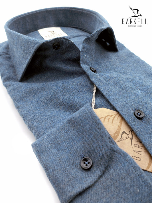 Camicia in Cotone Flanellato Azzurro Denim Collo Francese