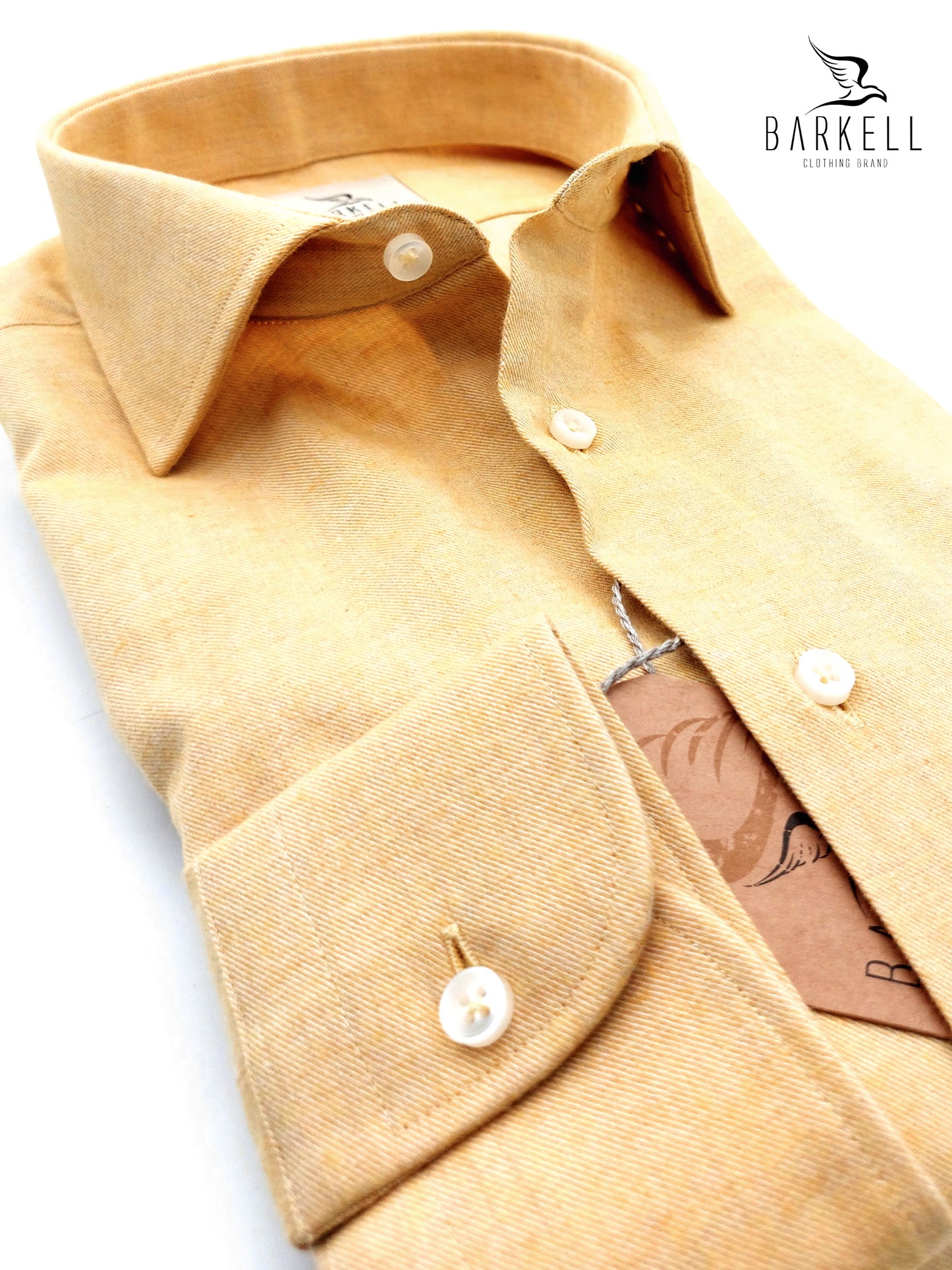 Camicia in Cotone Flanellato Giallo Ocra Collo Francese