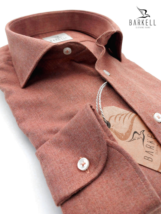 Camicia in Cotone Flanellato Mattone Collo Francese