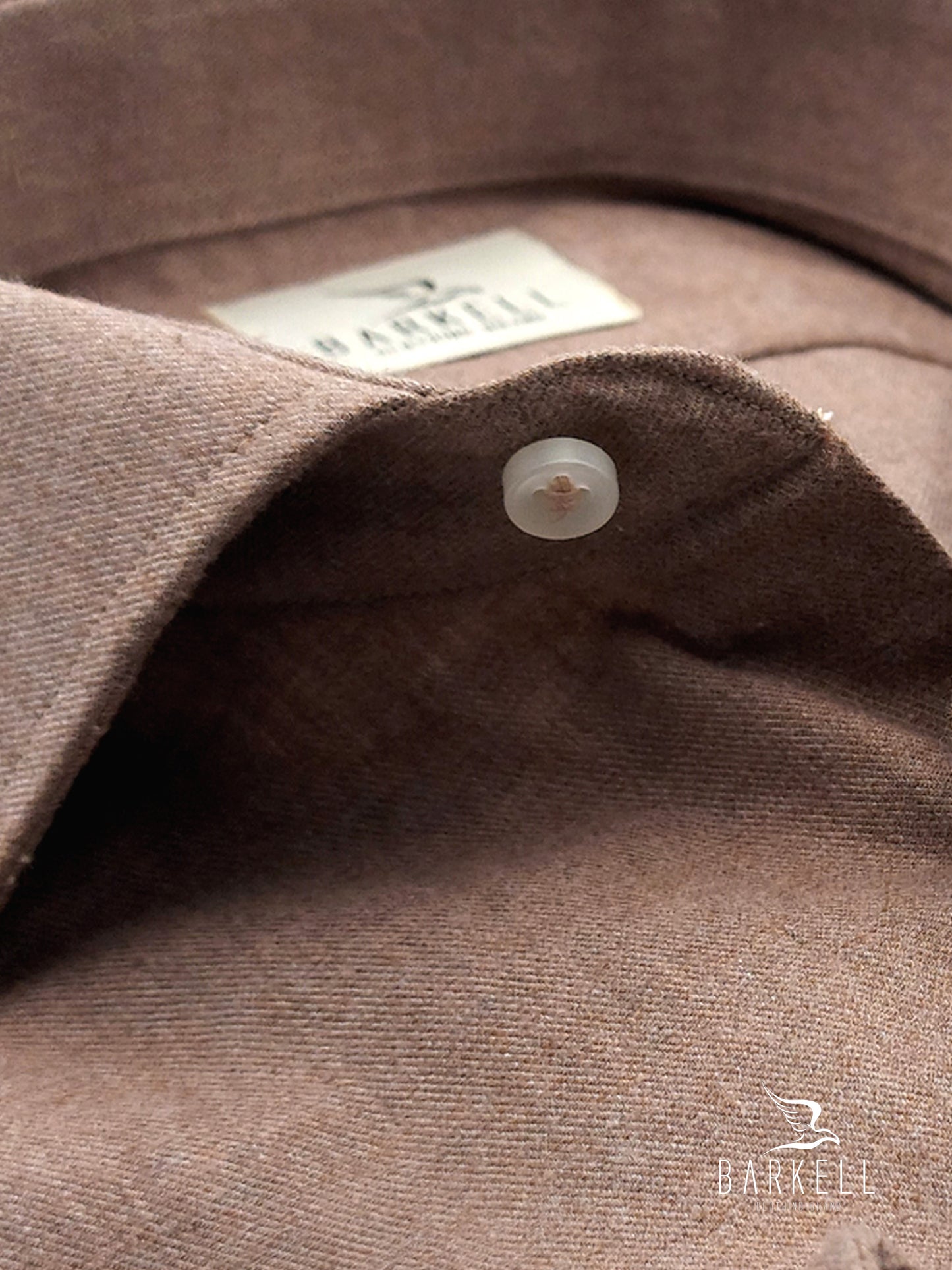 Camicia in Cotone Flanellato Marrone Collo Francese