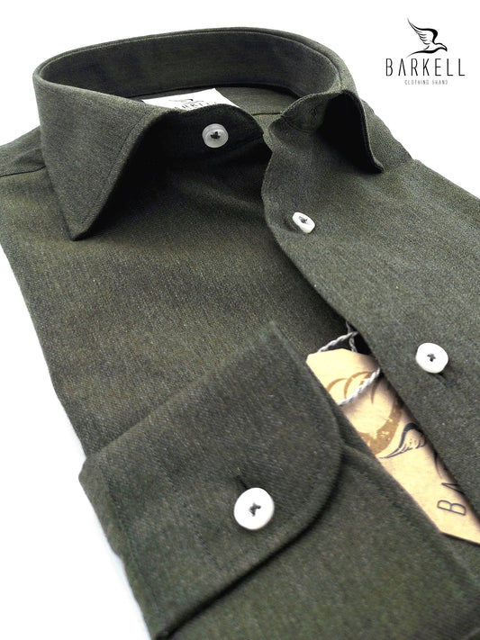 Camicia in Cotone Flanellato Verde Bosco Collo Francese