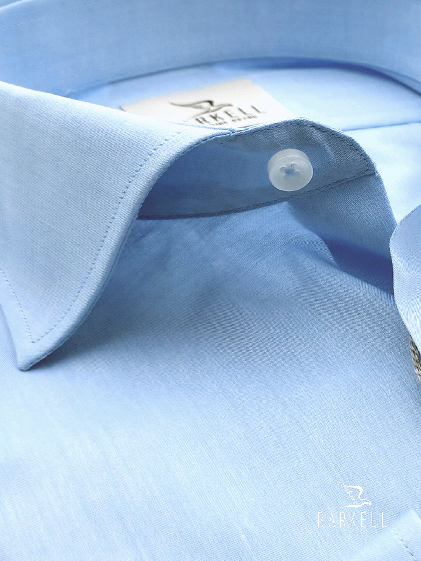 Camicia in Cotone Popeline Celeste Collo Francese