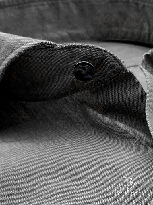 Camicia in Cotone Denim Chambray Lavato Color Nero Delavè Collo Francese Cutaway