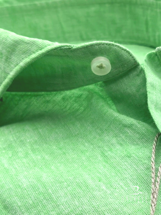 Camicia in Misto Lino Verde Chiaro Collo Francese Cutaway