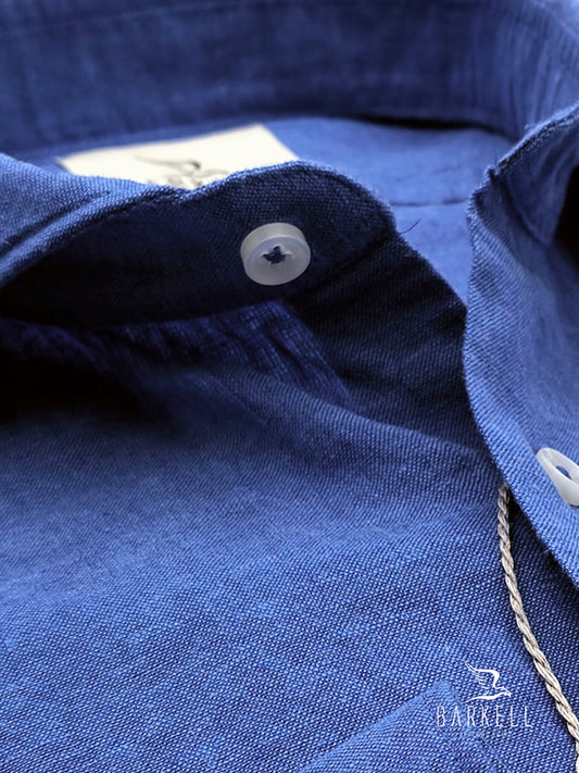 Camicia in Misto Lino Azzurro Collo Francese Cutaway