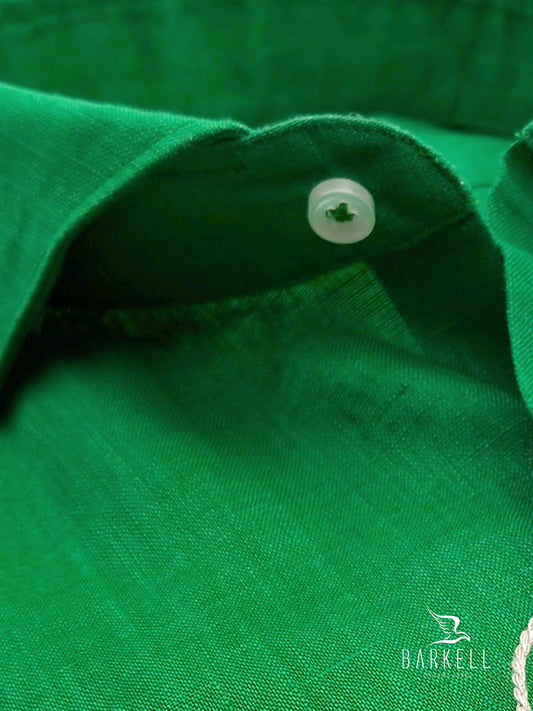 Camicia in Puro Lino Verde Mela Collo Francese Cutaway