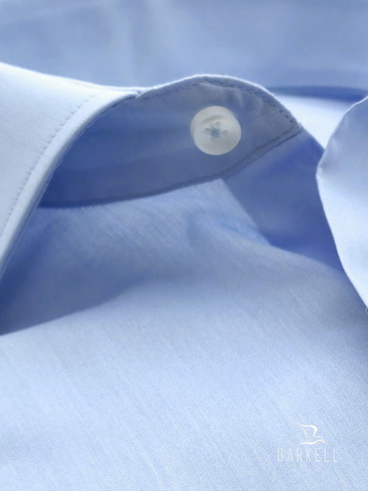 Camicia in Cotone Popeline Celeste Collo Francese