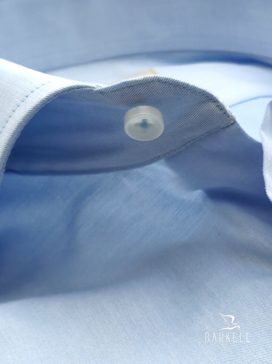 Camicia in Cotone Twill Celeste Collo Francese