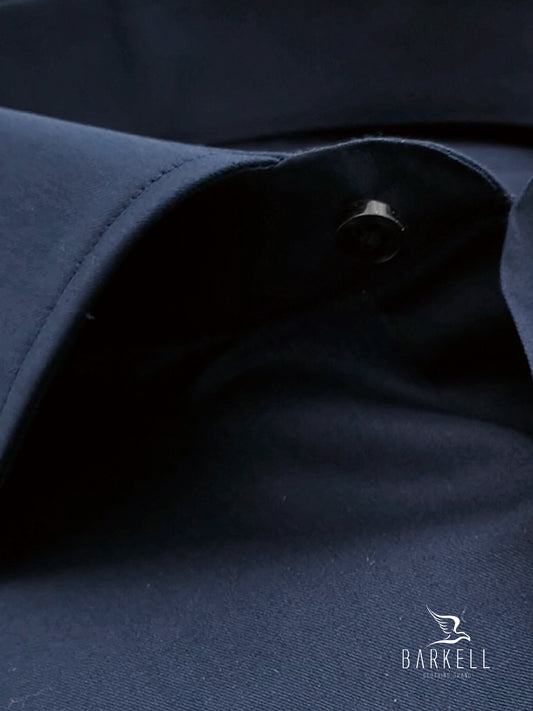 Camicia in Cotone Twill Blu Collo Francese