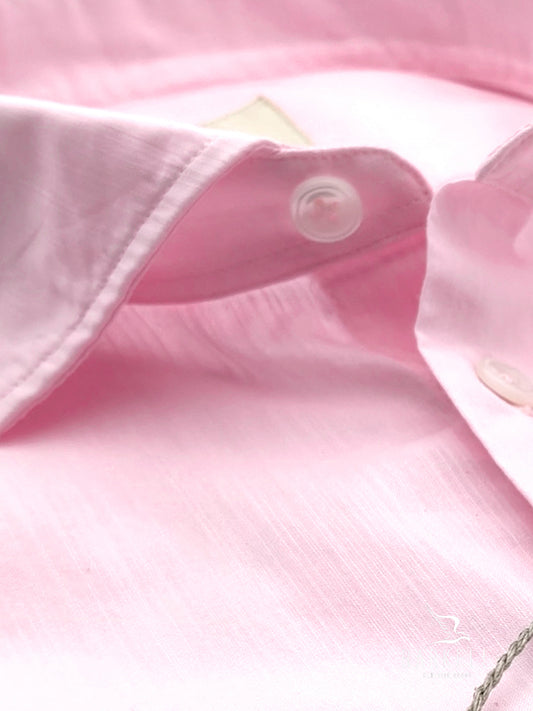Camicia in Cotone Popeline Rosa Collo Francese Piccolo