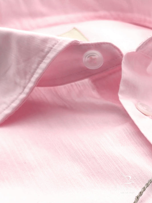 Camicia in Cotone Popeline Rosa Polvere Collo Francese Piccolo
